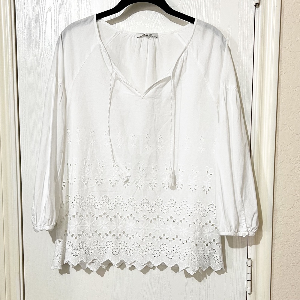 [Madewell] White Tassel Tie Top Eyelet Cutout Scallop Hem Size XSmall